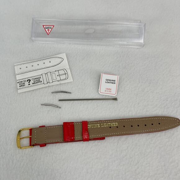 Vintage GUESS Leather Watch Band Strap Replacement Red 18MM New - Picture 7 of 12